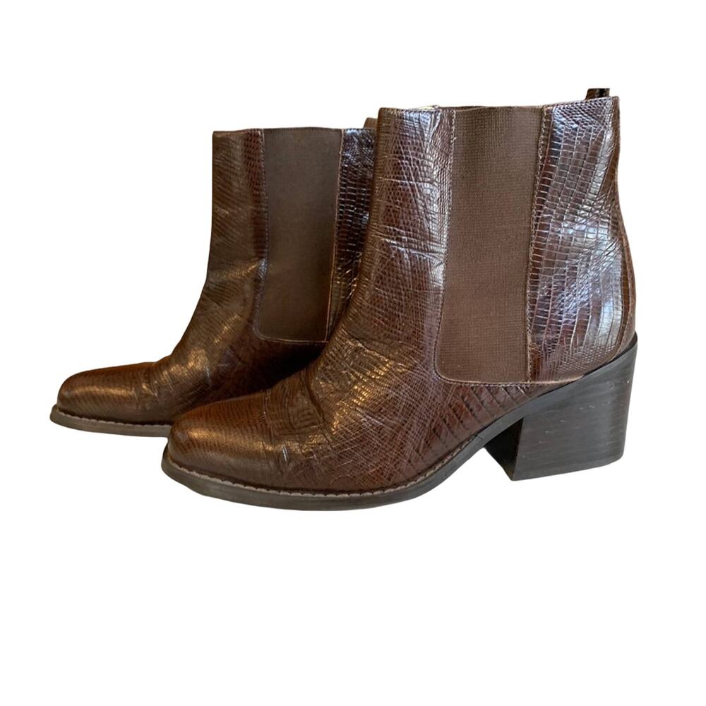 Vintage Jones NY brown lizard embossed leather ankle boots